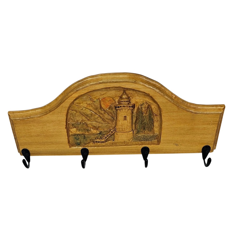 Vintage Lighthouse Scenic‎ Wood Wall Mount Key Holder Rack Hooks Coastal Decor